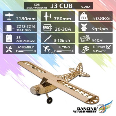 30E J3 Cub RC Airplane, 1.2m Balsa Wood Kit for RC Flying, Beginner Friendly